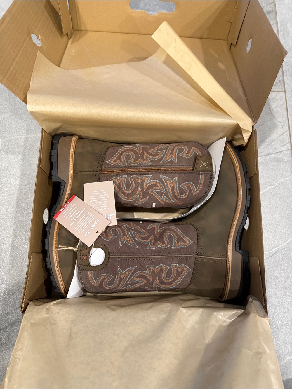 Twisted X Brown & Tan Men's Western Work Boots with Embroidered Shaft